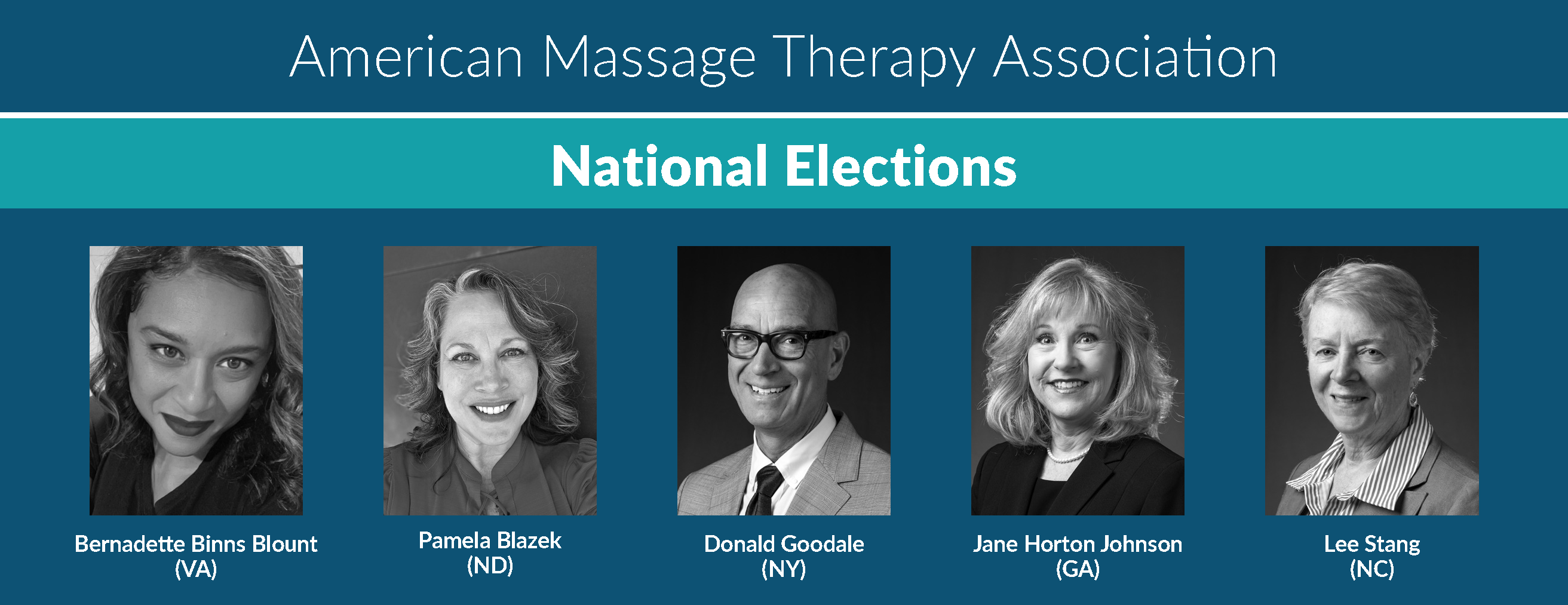 A graphic with the five AMTA 2025 new Board Members.