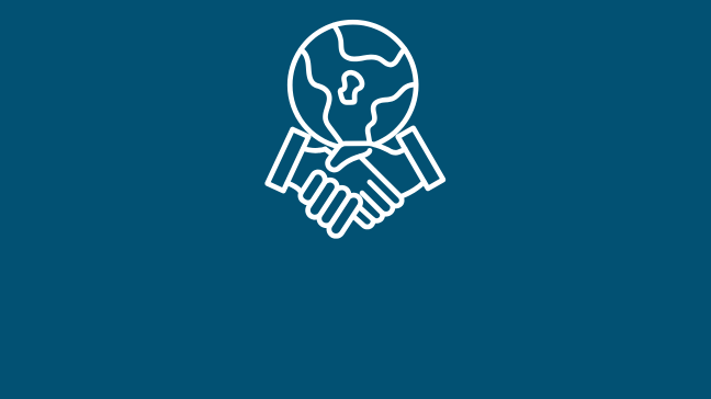 a graphic of two hands shaking beneath an icon of the Earth.