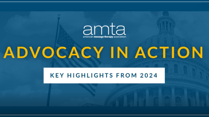 An image of the U.S. capitol is visible behind the words "Advocacy in Action: Key Highlights from 2024" the background is blue and the AMTA logo is in white above this image